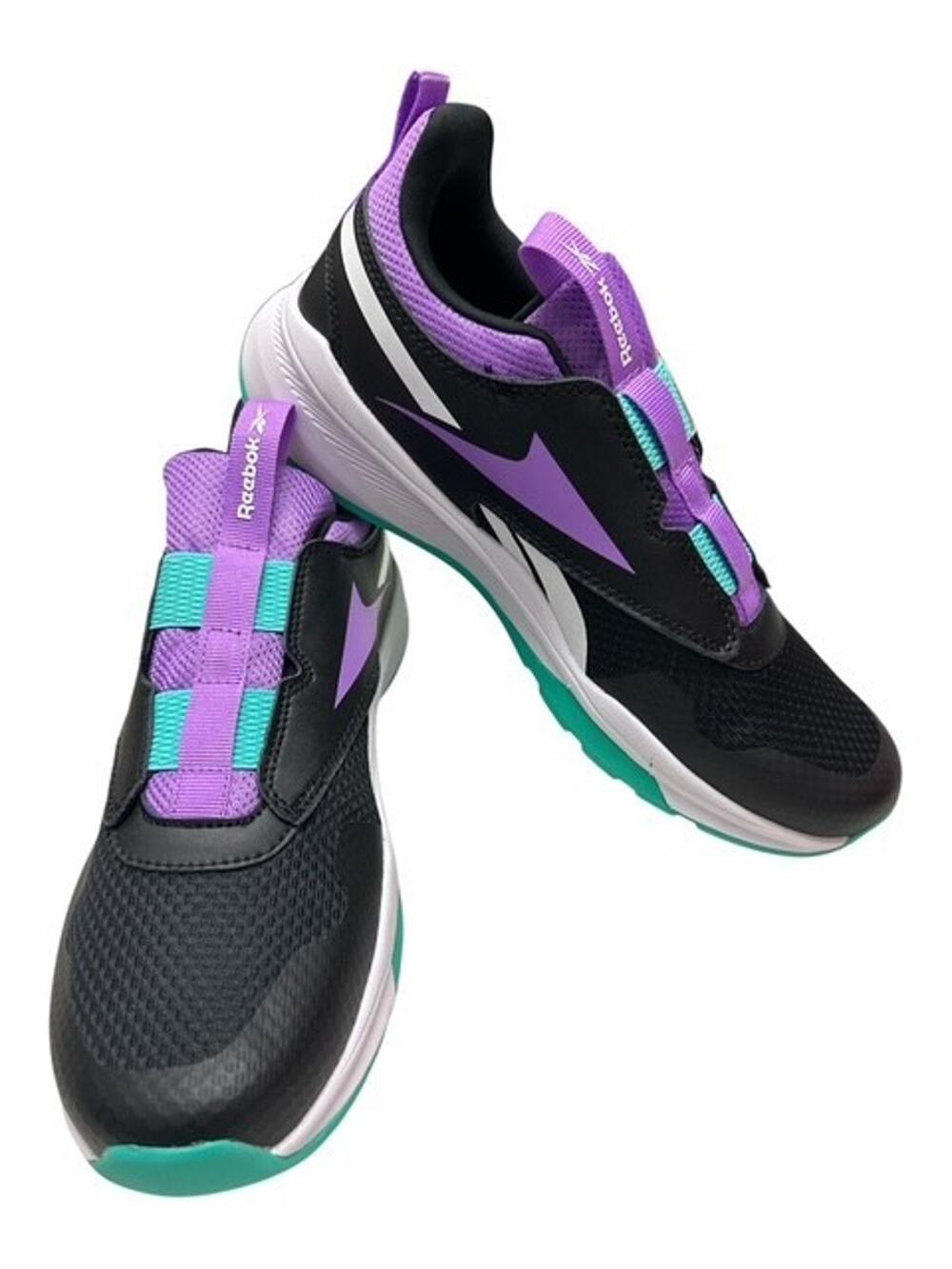 Reebok XT Sprinter Slip-On Running Shoes Size 7 Kids Black Green Purple Sneakers